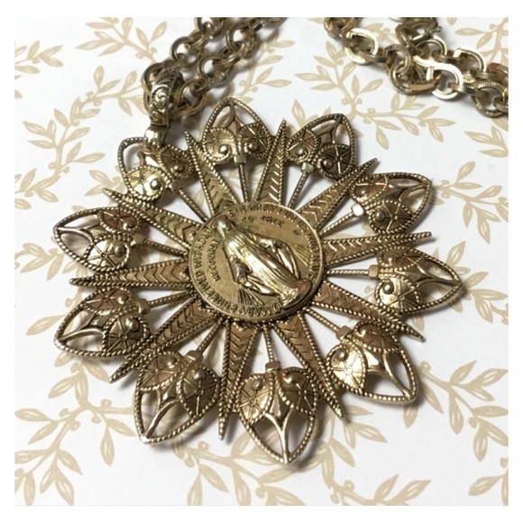 Vintage Large Antique Gold “Mary” Coin Pendant Necklace - Picture 1 of 15